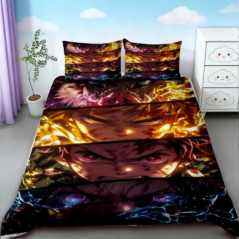 Duvet Cover New Japan Cartoon Anime Demon Slayer Bedding Set Printing Microfiber Bed Quilt Cover Set Pillowcases Soft Bed Linens