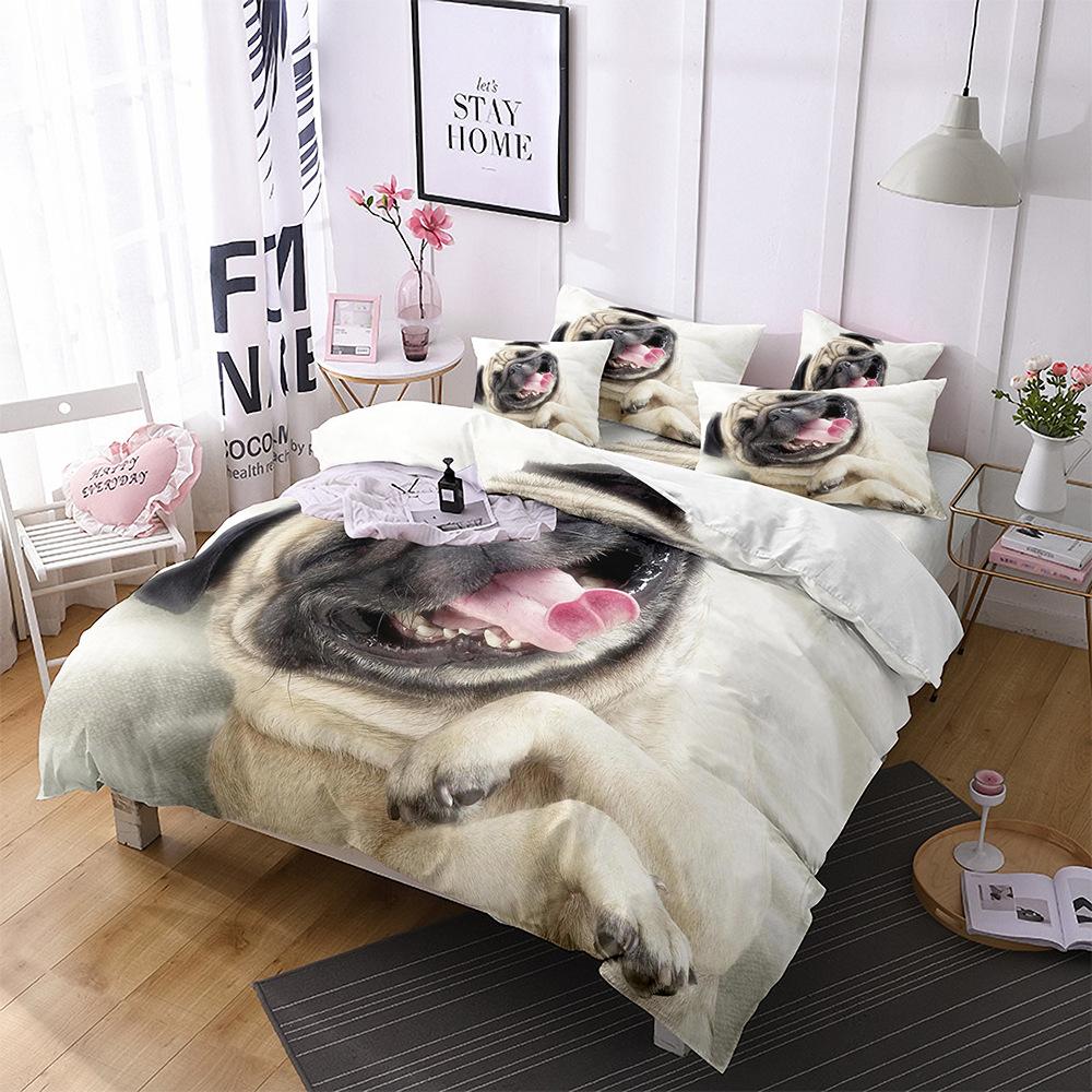 Dog Duvet Cover Set 3D Animal Theme Polyester Bedding Set Queen King Size Cute Pug Dog Printed Cover For Kids Teen Boy Bedspread