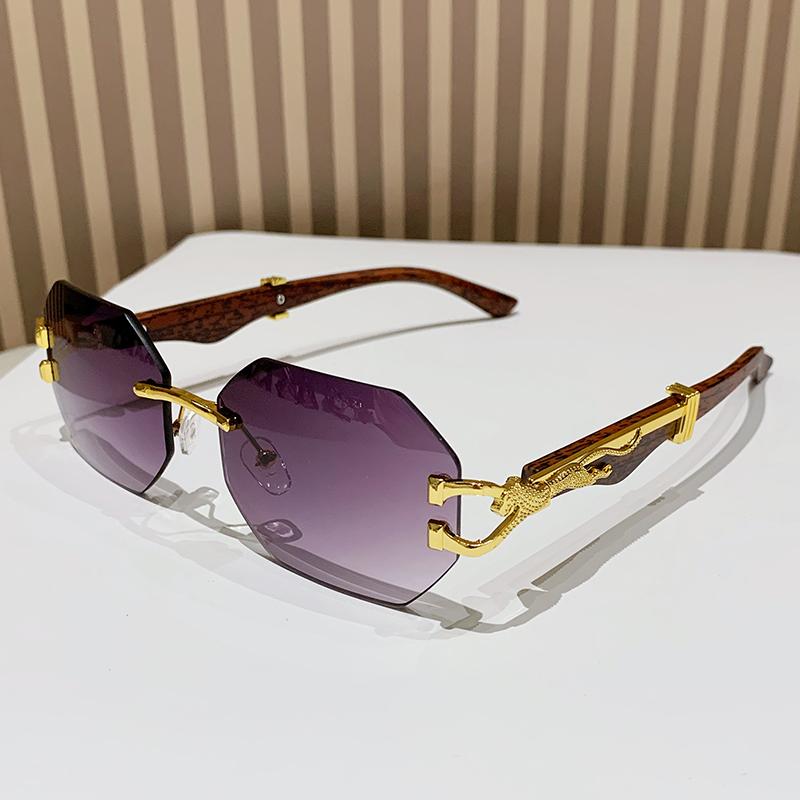 Protective Glasses 3pcs Fashion Frameless Polygonal Metal Frame Sunglasses Outdoor Casual Sun Glasses Leopard Design Eyewear