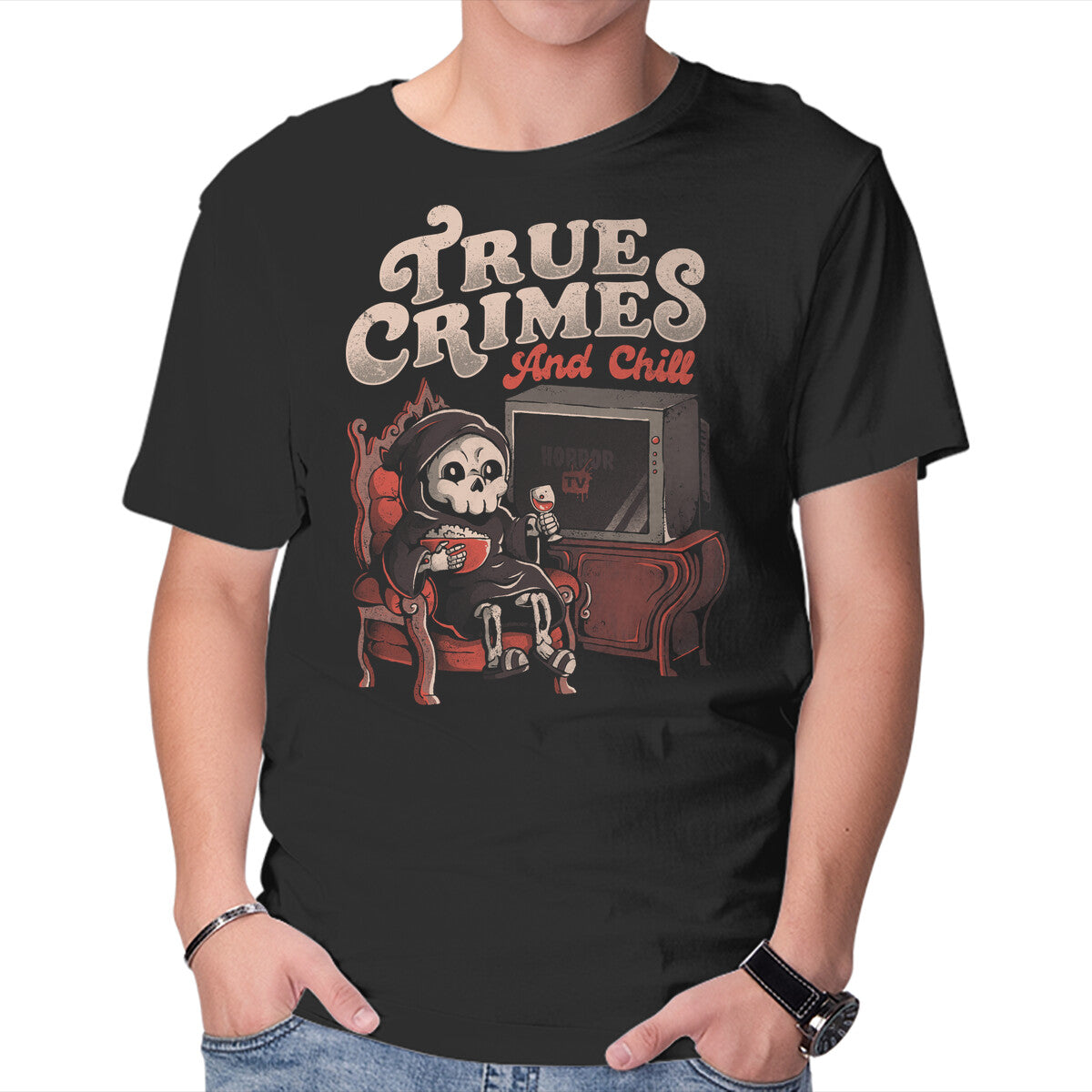 Unisex Crew Neck T-Shirt True Crimes And Chill Graphic Short Sleeve Casual Tee XXXXL