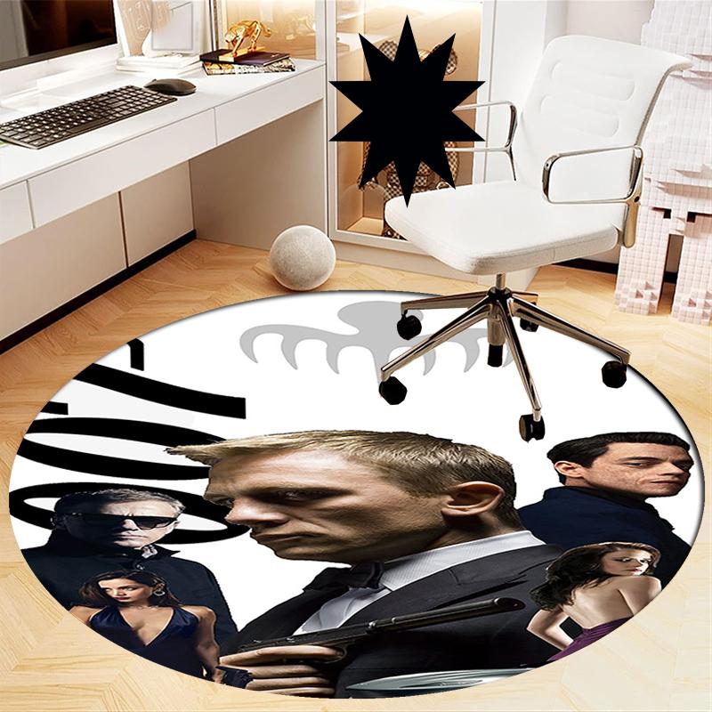 007 James Bond Printed Round Rug Carpet Chair Rug Area Rug Entryway Doormats,for Office Chair Living Room Bedroom Kitchen Room.