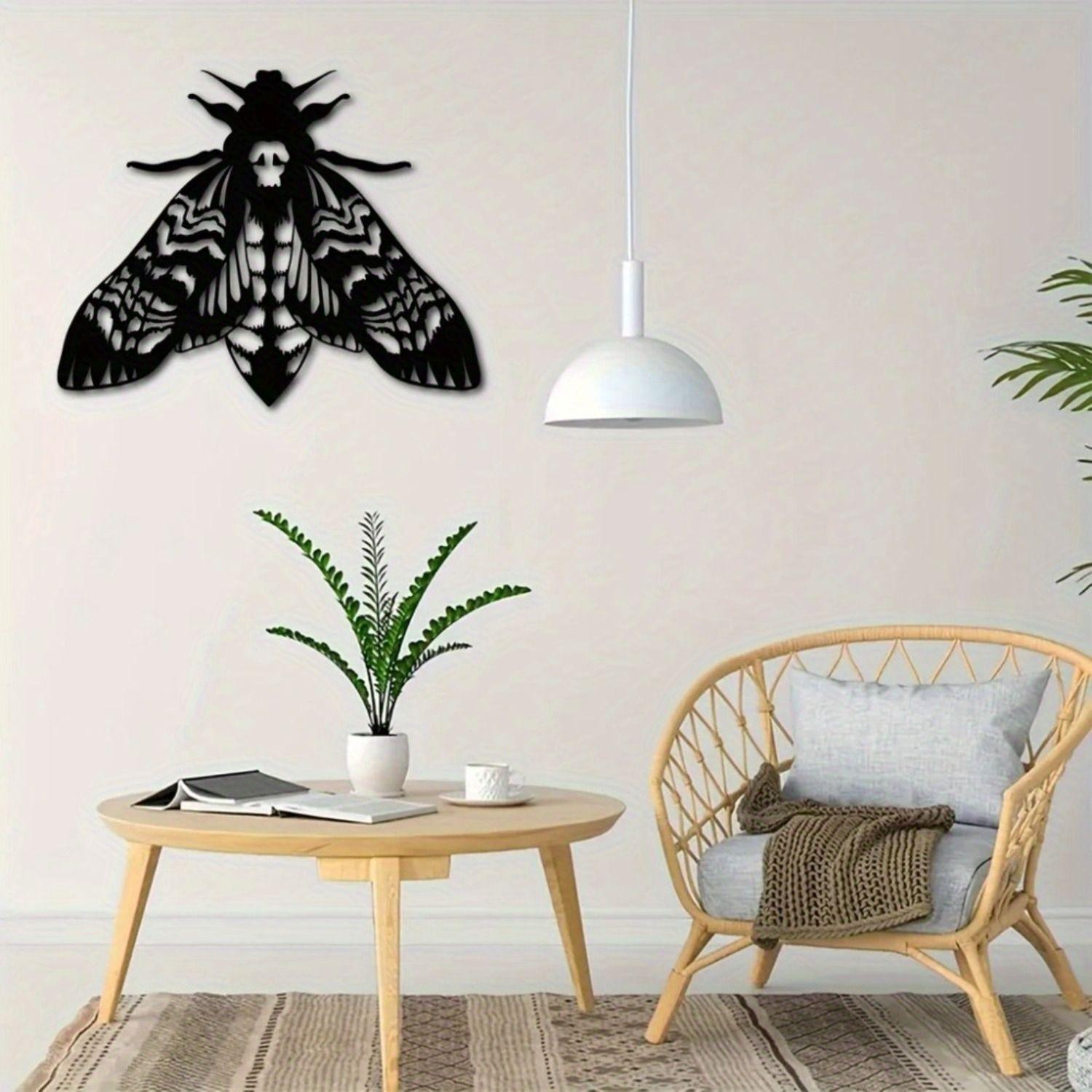 Gothic Victorian Iron Moth Skull Premium Wall Sculpture 24x30