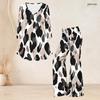 Women Plus Size White Navy Blue Printed V Neck Three Quarter Sleeve Flared Top Flared Pants Two Piece Set