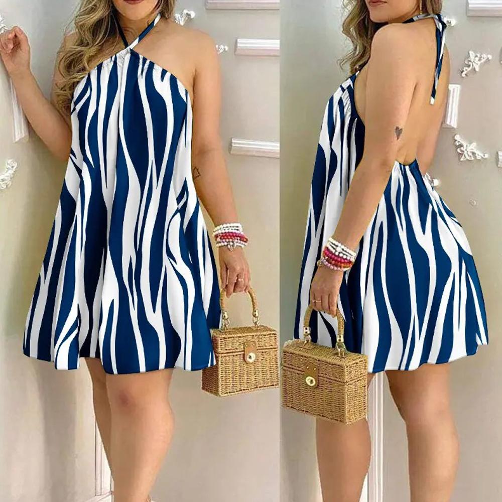 Summer Strapless Hanging Neck Tie Dress Loose Women Sleeveless Dresses Women