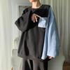 Men's Autumn Color Block Patchwork Sweatshirt – Loose Fit, Long Sleeves, Round Neck