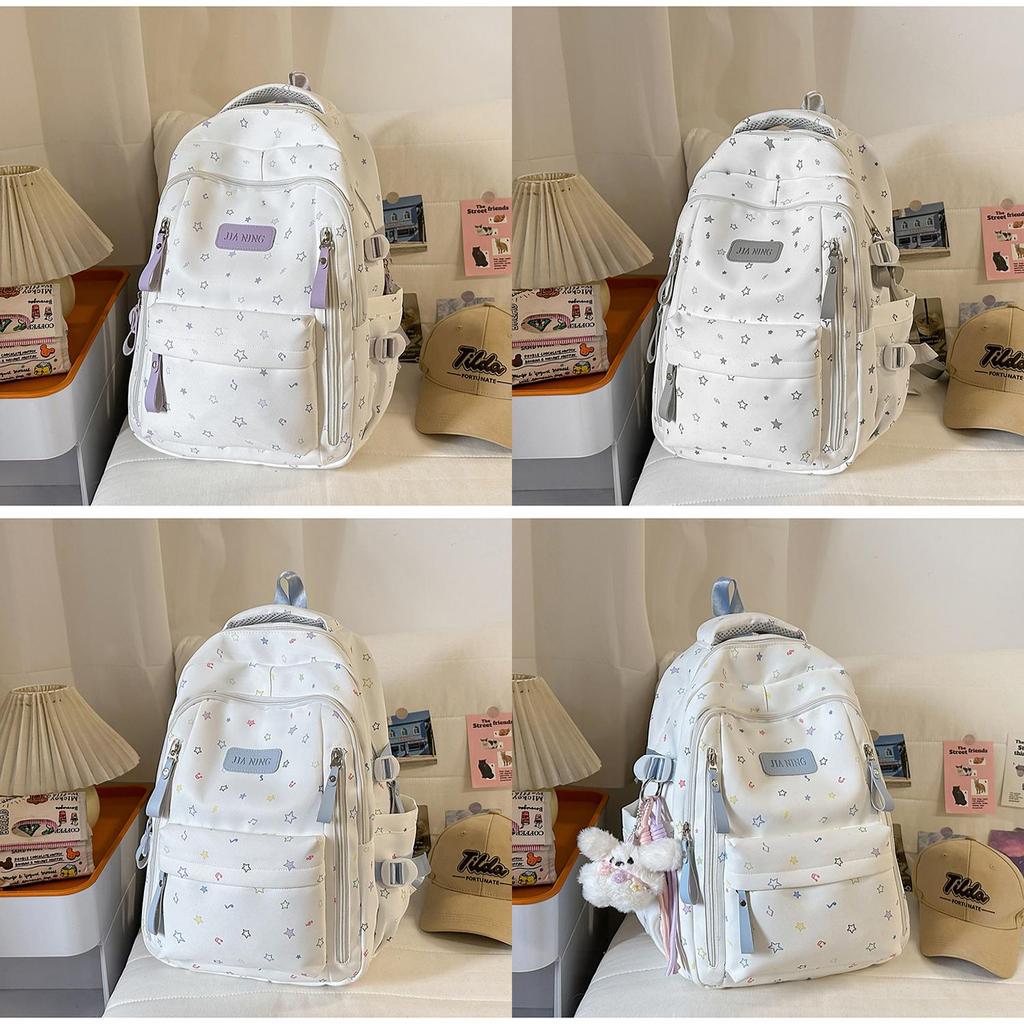 Cute Starry Nylon Backpack For Girls With Arc Shoulder Straps For School And Travel