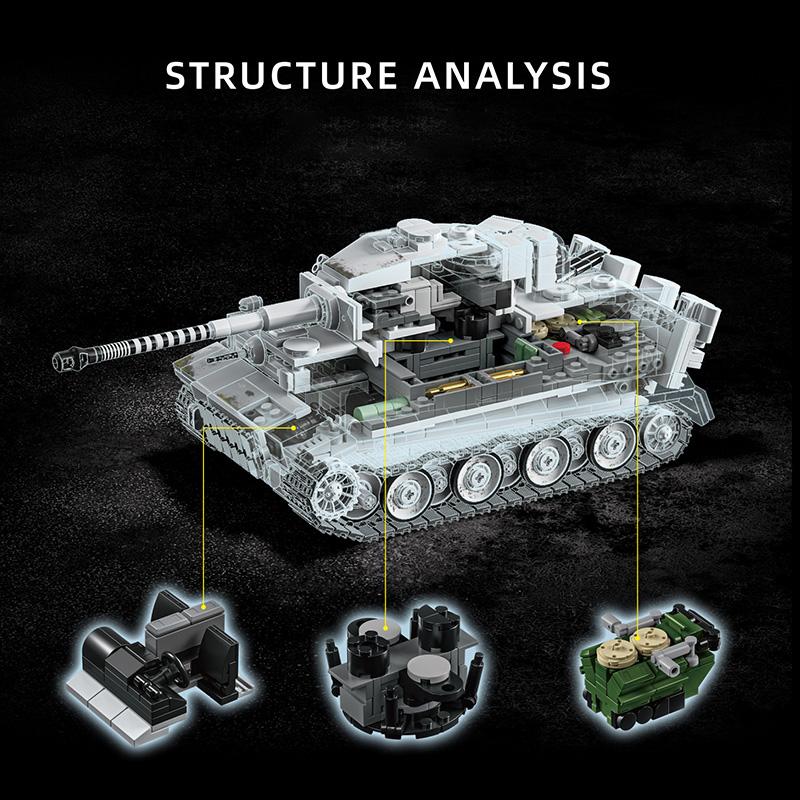 Military Army 1:28 Tiger Heavy Tank MOC Building Model Bricks Sets Creative Blocks Toys Festival Gift For Adult Friend 1600+pcs