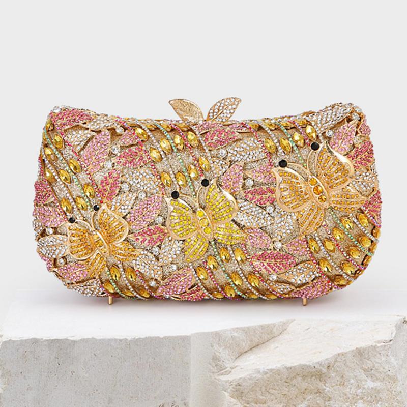 White Butterfly Flower Evening Bag Rhinestone Diamond Hollow out Metal Crystal Clutch Purse for Women Dinner Wedding Party Bags