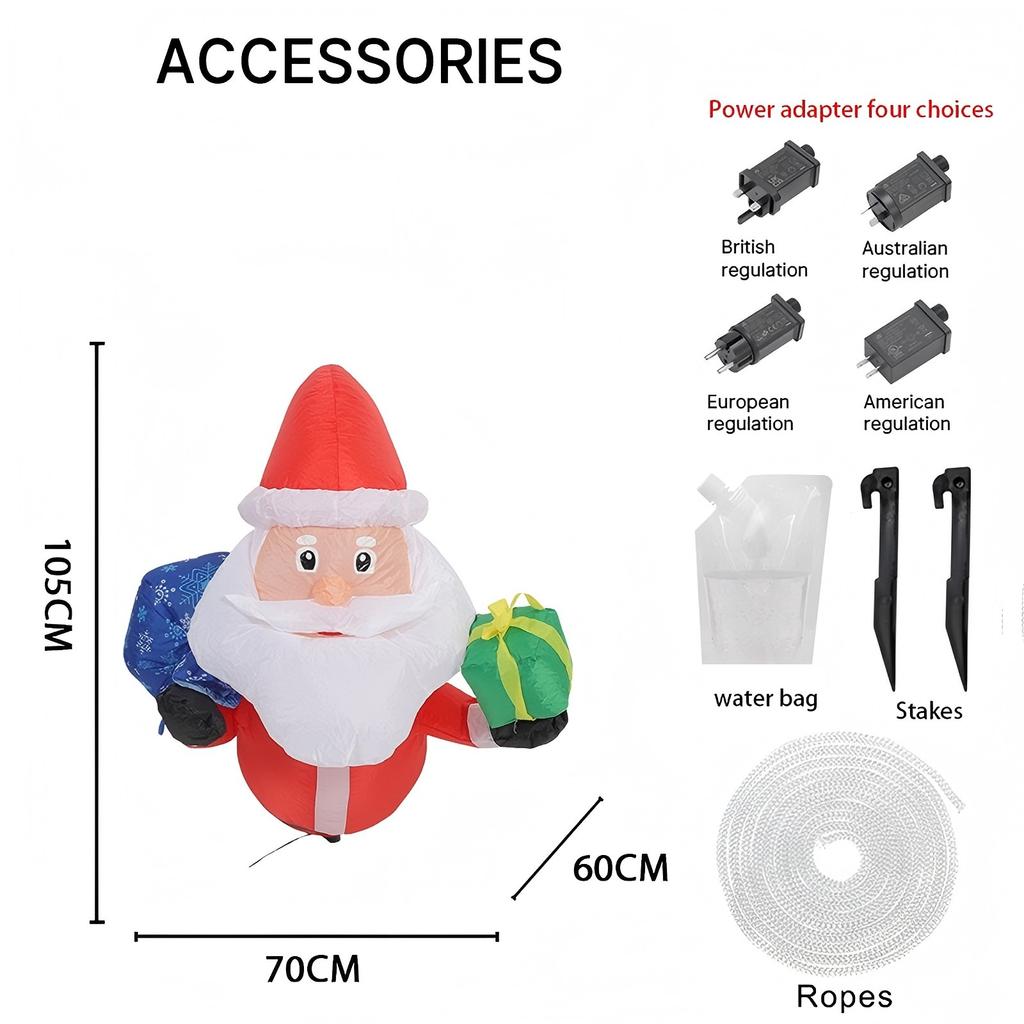 3.44FT LED Light Xmas Inflatable Gift Bag Santa Claus Toy Yard Party Decor Ornaments Home Decor Supplies Christmas Holiday Gifts