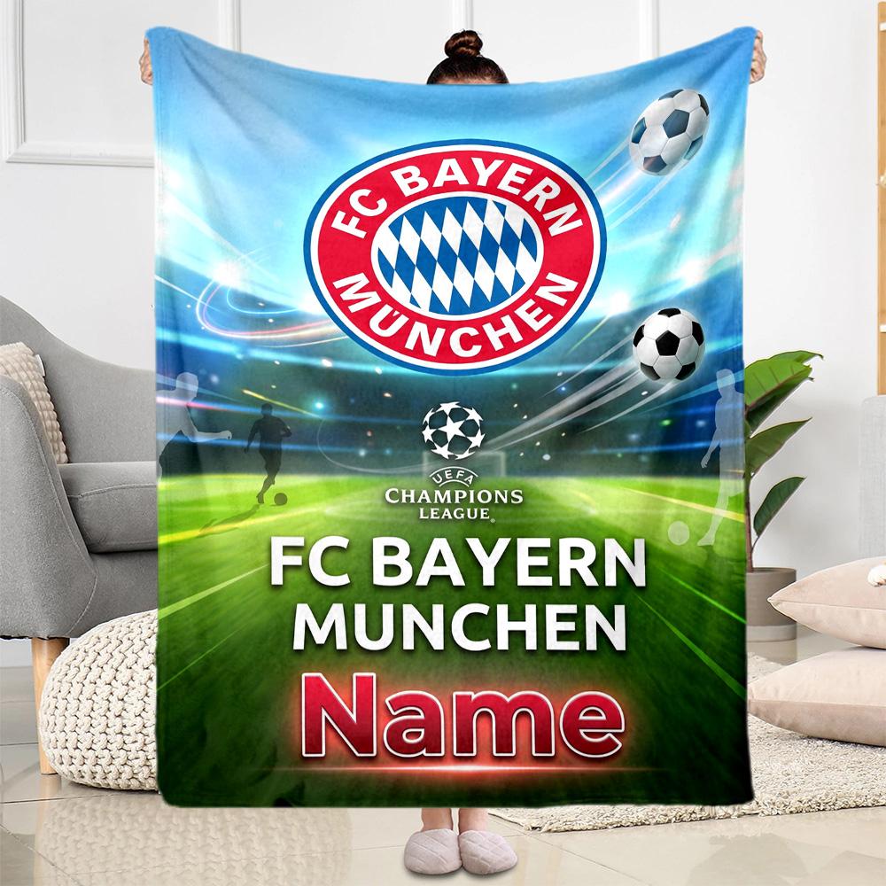 Bayern Munich Soccer Poster Customize Your Name Blanket Cozy Personalized Blanket Comfortable Perfect for Office Chair Bedding Nap Livingroom