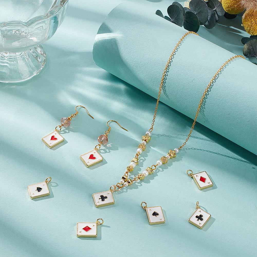 8Pcs 4 Styles Brass Enamel Charms with Jump Ring Cadmium Free & Lead Free Long-Lasting Plated Rack Plating Playing Card Charms Real 18K Gold Plated