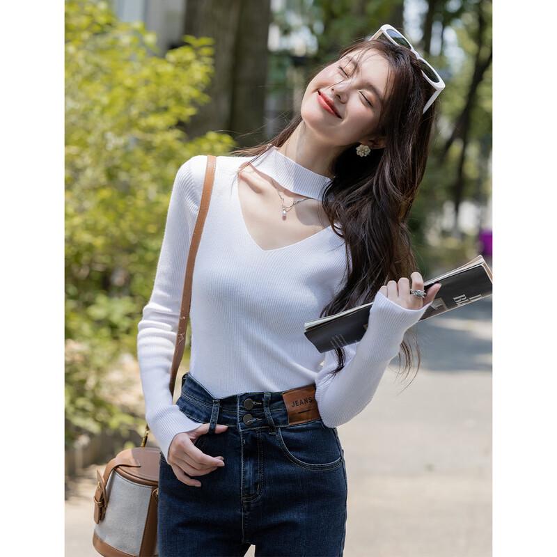 MOKANA Women's Elegant V-Neck Long Sleeve Knit Sweater