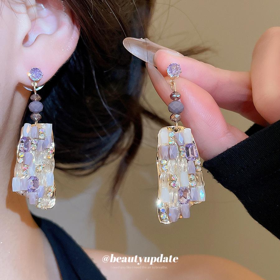 Srebrne Kolczyki Geometryczne z Cyrkoniami: Luksusowa, wysokiej klasy biżuteria w europejskim stylu dworskim dla kobiet