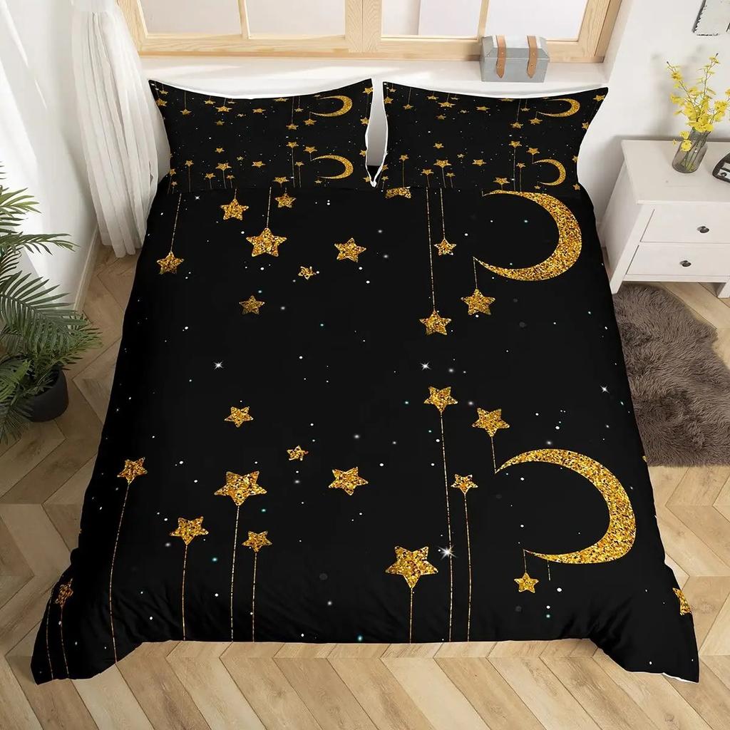 Sparkling Stars Bedding Set Galaxy Duvet Cover Pink Constellation Astrology Zodiac Nebula Comforter