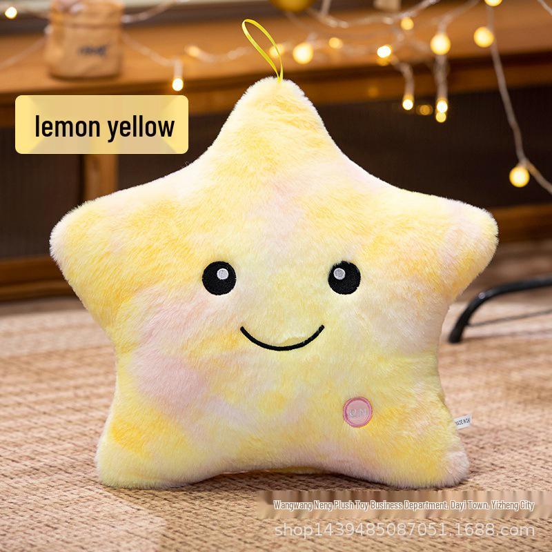 Creative Luminous Plush Star Pillow – Multicolor Cushion & Backrest Gift for Girls. Lemon Yellow