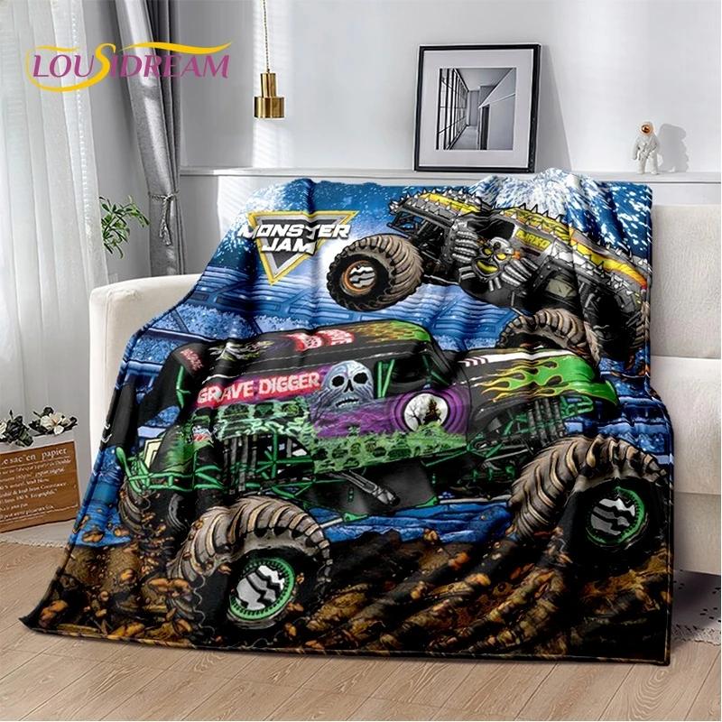 Monster Truck 3D Monster Jam Cartoon Soft Flannel Blanket for Bed Bedroom Sofa Picnic,Throw Blanket for Outdoor Leisure Nap Gift