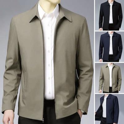 Giacca da uomo bavero tinta unita uomo anziano di mezza età manica lunga chiusura con cerniera dritto formale business casual morbido primavera autunno cappotto quotidiano