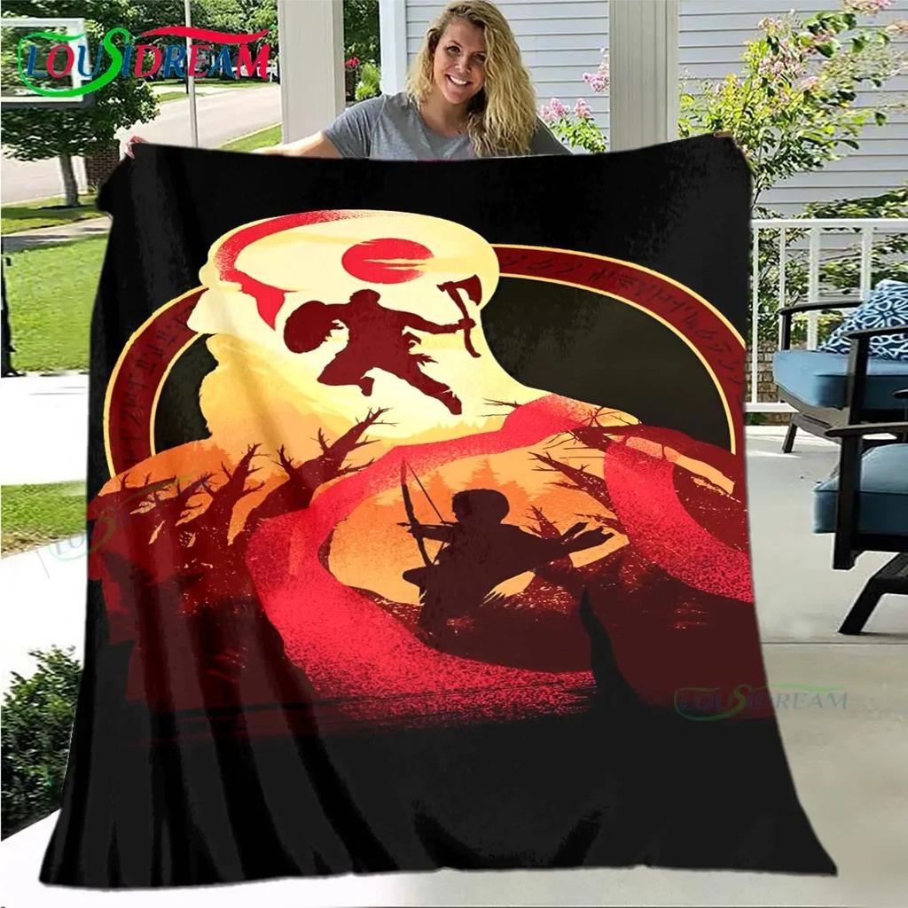3D Game God of War Pattern Blanket Star Art Flannel Thin Blanket Portable Home Travel Office Lunch Break Blanket Birthday Gift