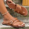 Fashion Women's Sandals 2025 New Comfortable Lightweight Flat Beach Slippers Toe Women's Fashionable Belt Buckle Decorative Flip Flops