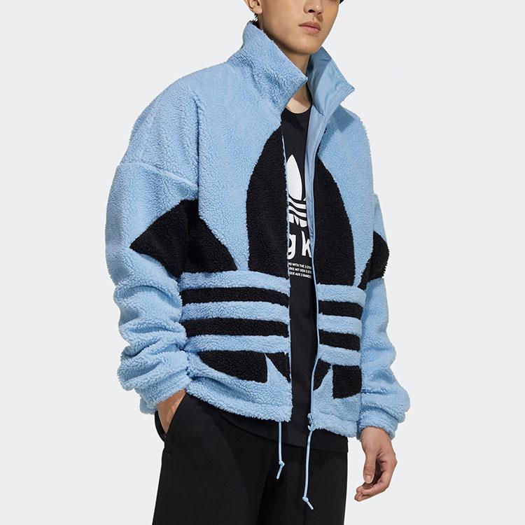 Adidas Originals Sherpa Jacket With Stand Collar And Loose Logo Sport Unisex Jackets Sky-Blue HC0327