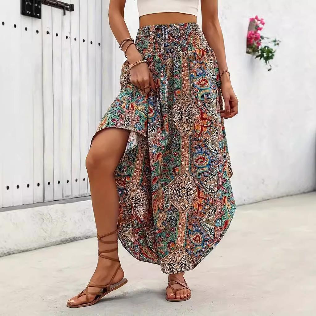 Women Summer High Waist Exotic Style Bohemian Beach Irregular A Line Skirt