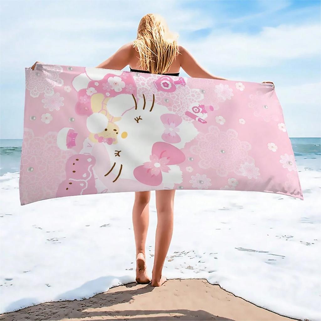 Sanrio Hello Kitty Print Beach Towel - Quick-Dry Soft Microfiber, Lightweight Sandproof Foldable Towel for Swim, Yoga, Gym,