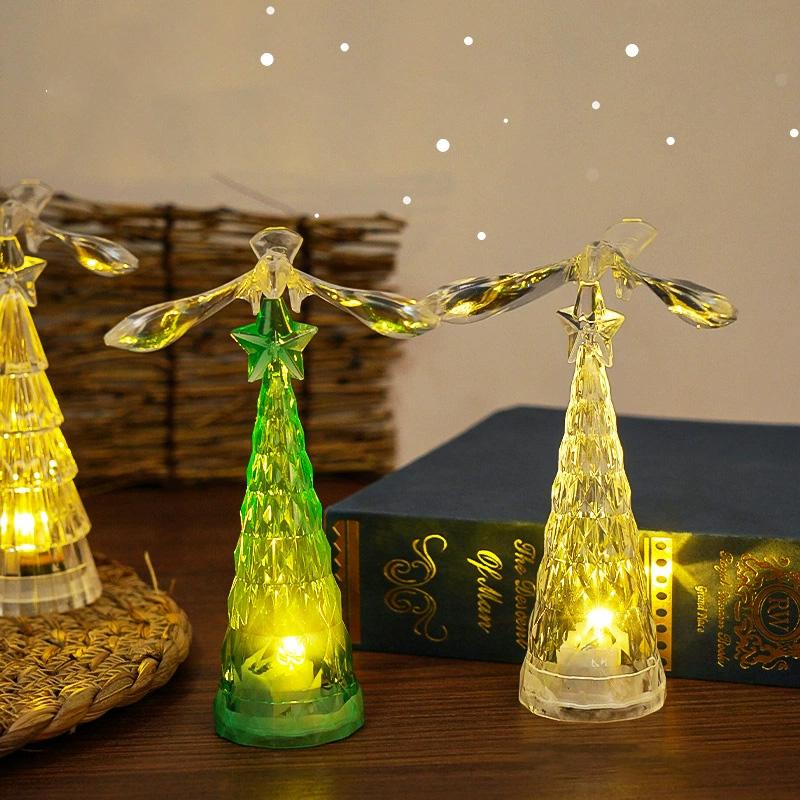 1PC Flying Bird Light LED Rotating Crystal Multicolor Xmas Tree Desktop Ornament Christmas Gift