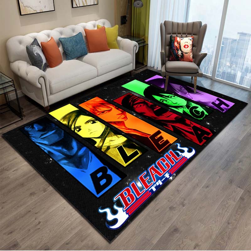 15 Größen Anime Bleach Cartoon Bereichsteppich Groß, Teppich für Wohnzimmer Schlafzimmer Sofa Fußmatte Dekoration, Kinder Spiel Rutschfeste Bodenmatte