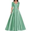 New evening dress lace V-neck short-sleeved long dress temperament party host new dress