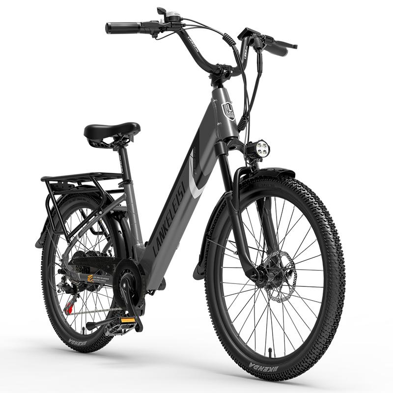LANKELEISI Bicicleta Elétrica ES500 Pro Motor de 500W, Bateria 48V 16Ah, Autonomia 100KM, 32KM/H, À Prova d'Água IP54, Pneus 24*2.4 Polegadas E-Bike