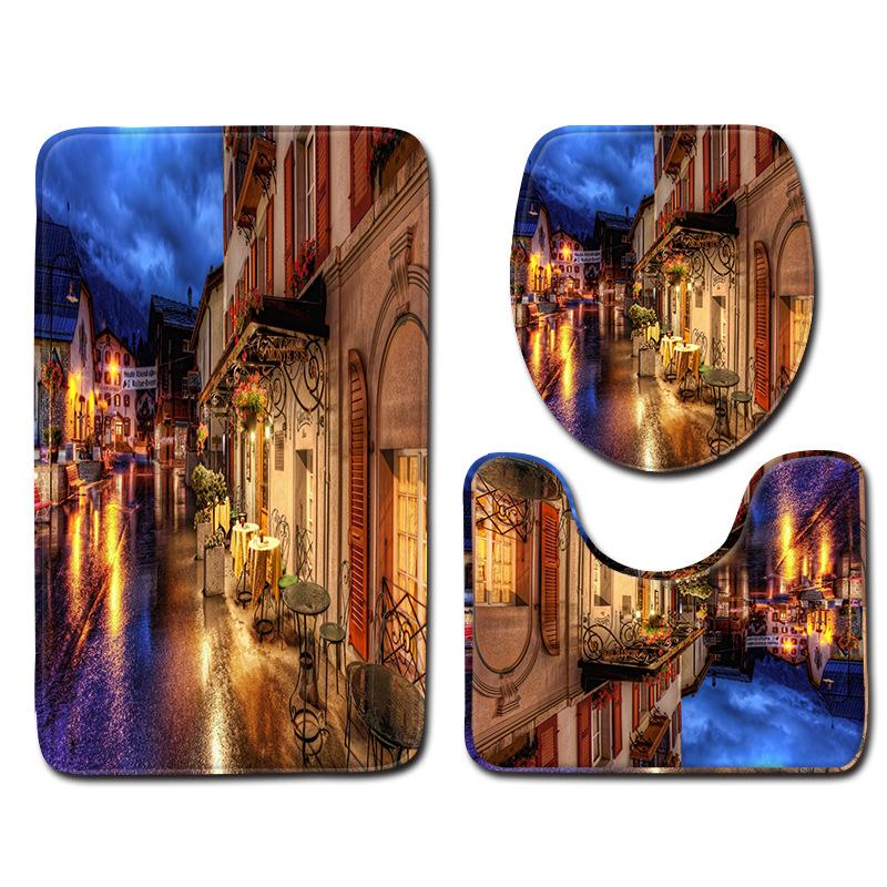 Architecture Bathroom Toilet Three-Piece Floor Mat Combination Set Household Door Mat Kitchen Water Absorbent Non-Slip Carpet