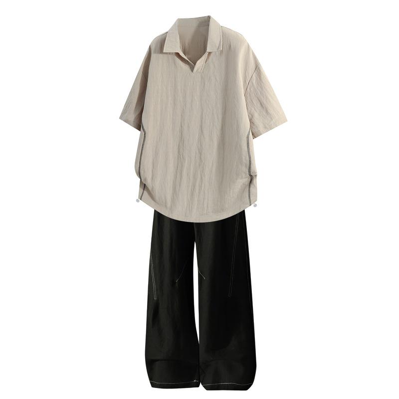 Men's Tencel Cotton Linen Casual Set: Short Sleeve Shirt and Long Pants