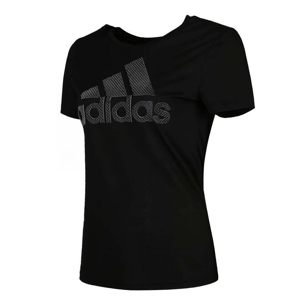 Adidas Logo Print Round Neck Pullover Casual Sports Short Sleeve T-Shirt Women T-Shirts Black CV4594