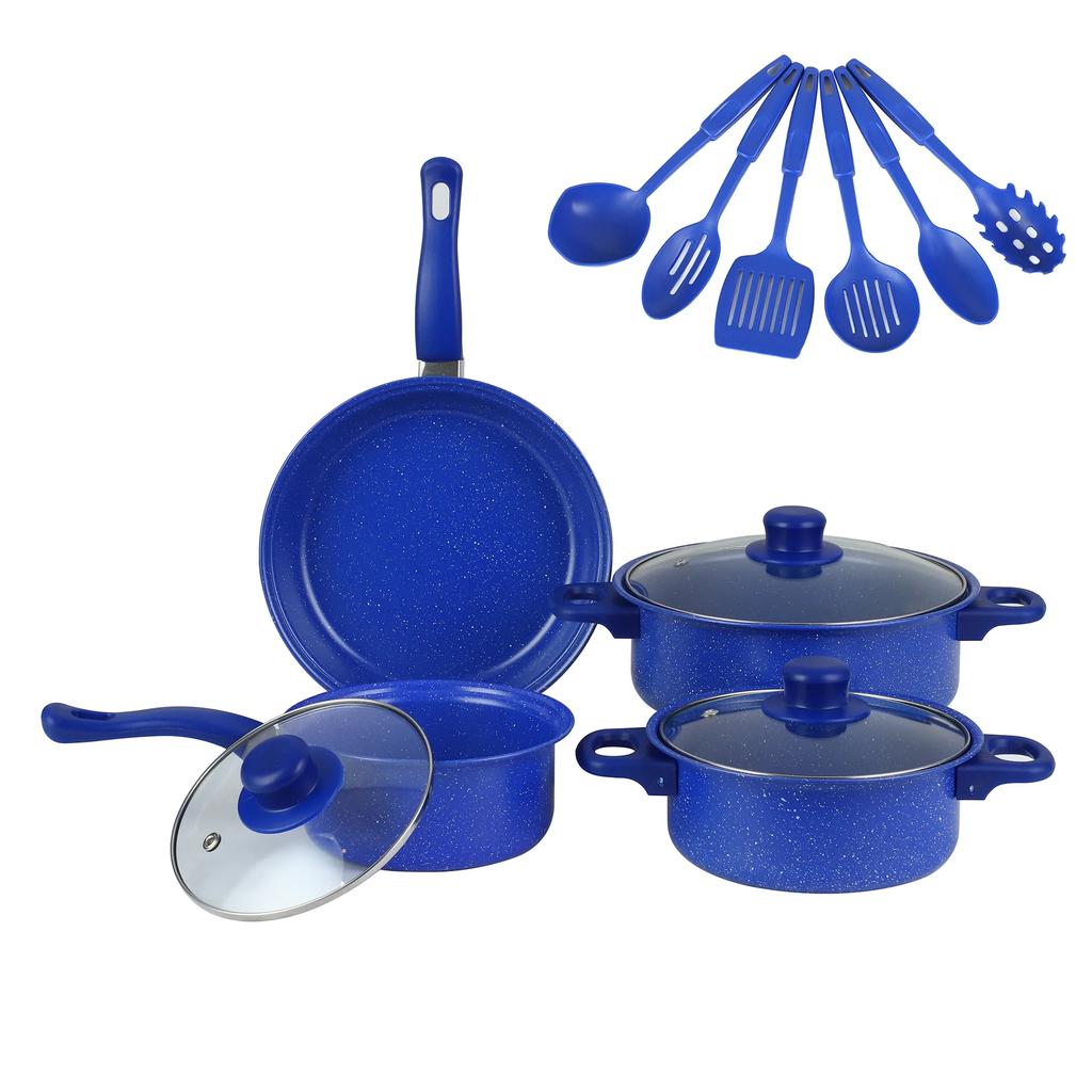 13pcs Nonstick Cookware Set with Frying Pan+Saucepan+Casserole - Induction & Gas Safe Colorful Kitchen Pots for Home Cooking