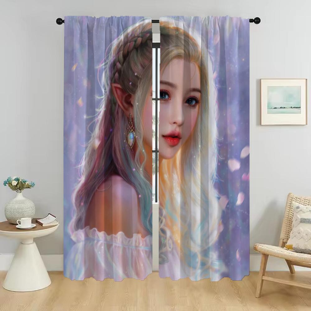 Weiblicher Elf Verdunkelungsvorhänge für Wohnzimmer Heiminnenvorhänge 2 Stück Halloween Dekoration Raumteiler Vorhänge Kind