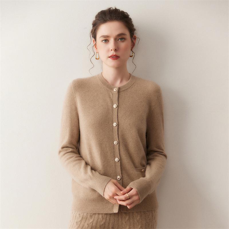 Lekasha Women's Round Neck Cashmere Cardigan - Loose Knit Sweater Jacket