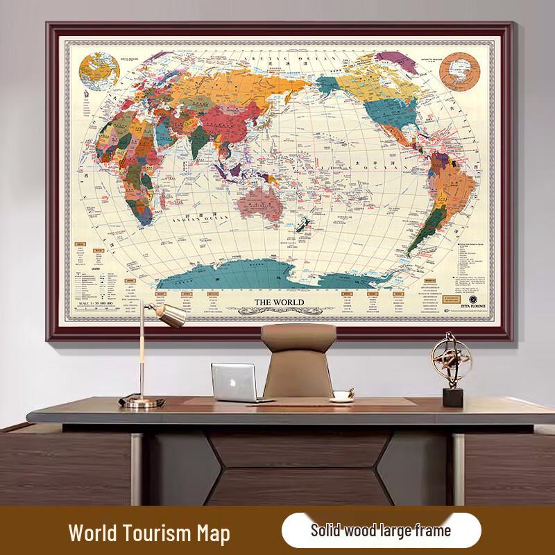 Kuzhe 2024 World Travel Map Wall Art with Solid Wood Frame