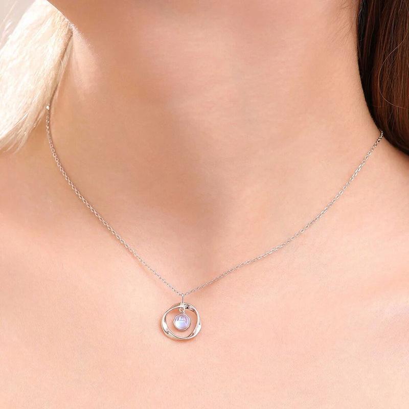 Silver Plated Irregular Moonstone Pendant Necklace, Delicate Blue Flash Moonstone Necklace for Women