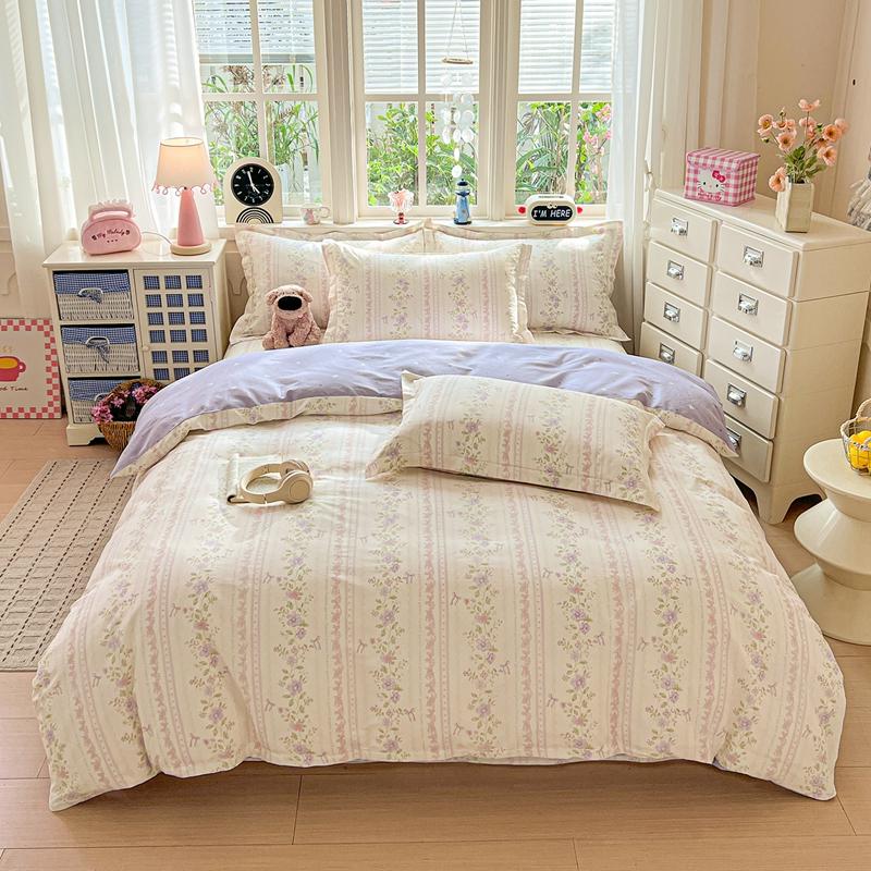 100% Cotton Printed Bedding Set Soft Breathable Duvet Cover With 2 Pillowcases Comfortable Home Textile