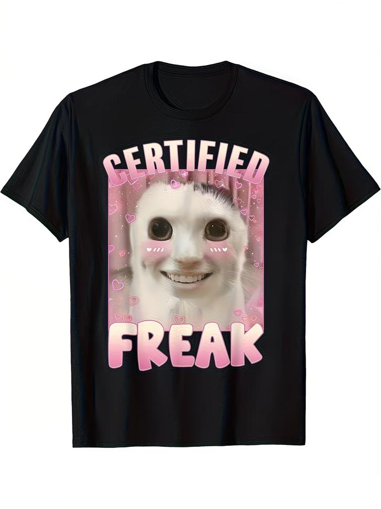Unisexs Unisex Certified Freak Cat Meme TShirt Top Tee Streetwear Casual Trendy Oversize Ironic Humor Weirdcor Sarcastic Hilarious