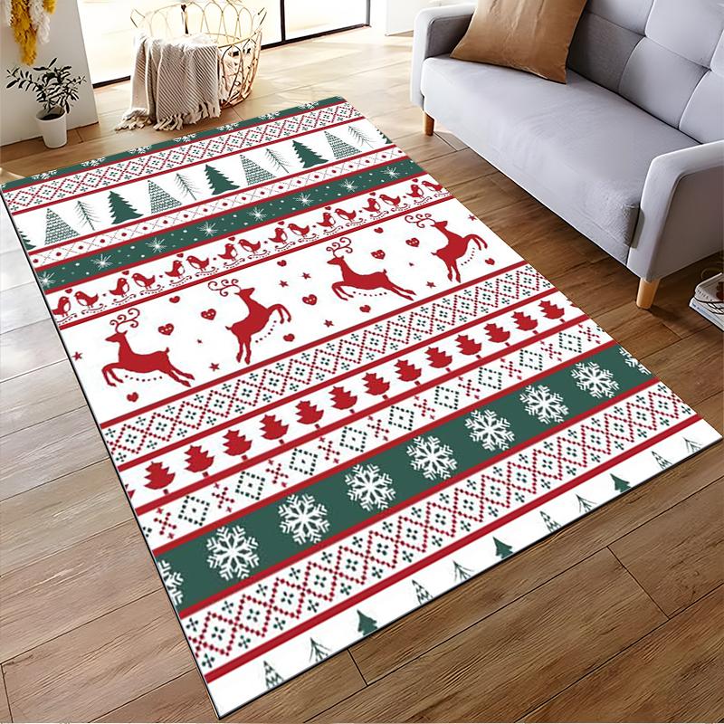 Christmas-Inspired Carpet with Reindeer, Snowflakes, and Trees Pattern Suitable for Use As an Anti-slip for Living Room Bedroom Sofas