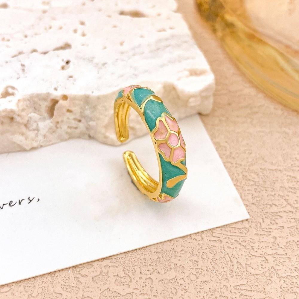 Unique Enamel Dot Open Ring Chinese Style Adjustable Ring Elegant Bohemian Ring  Women