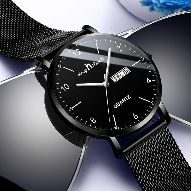 Silent Ultra-thin Men's Watch for Junior and High School Exams Men's Luminous Waterproof Quartz Watch for Young and High School Students