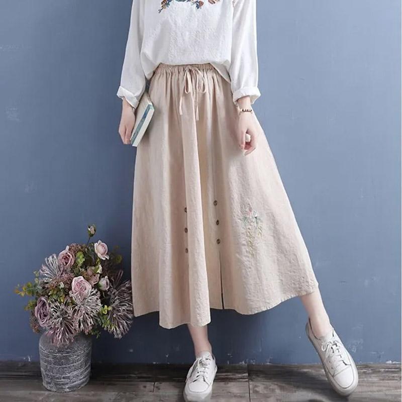 

Летнее хлопковое литературное ретро вышивка повседневное ежедневное платье-юбка до середины тела XXL белый