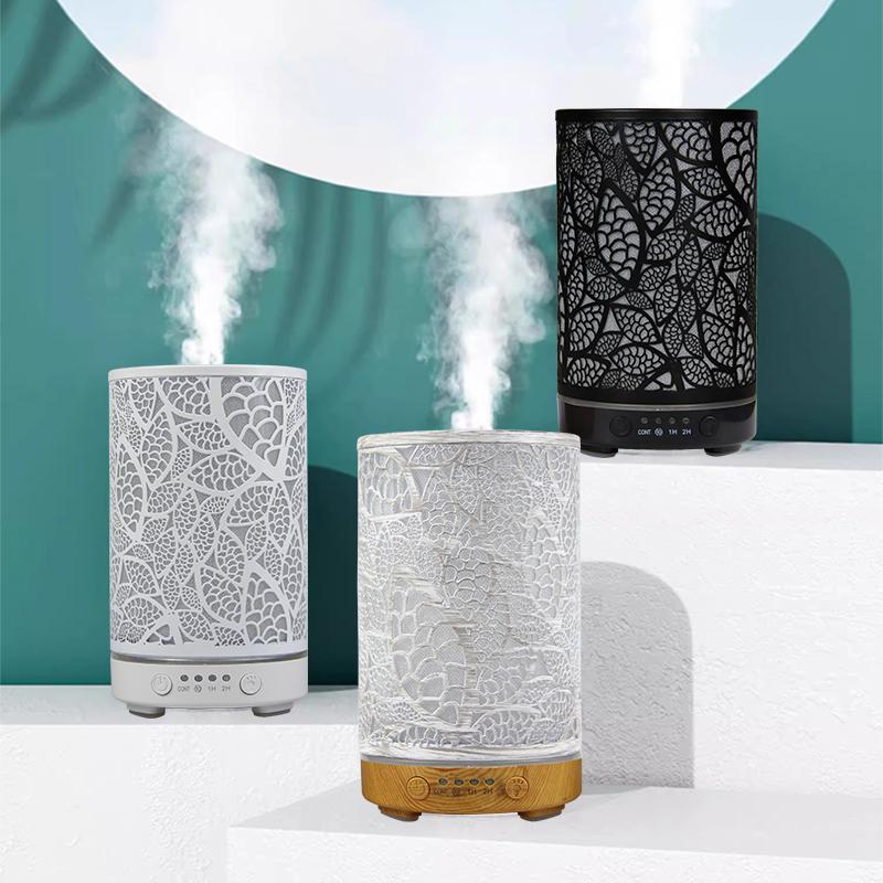 Decorative LED Night Light Timer Aroma Diffuser Hollow Leaves Ultrasonic Air Humidifier 7-color Atmosphere Lights for Bedroom