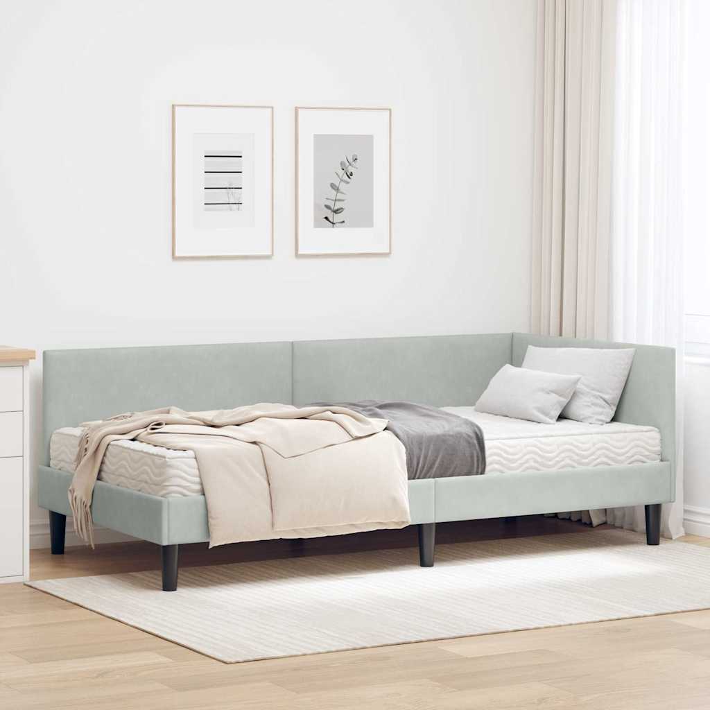 Corner Bed Frame with Mattress Other 2 pcs Light Grey Velvet