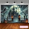 1Pcs Vintage Halloween Castle Bat Decoration Background Backdrop Decorations For Photo Studio Photo Booth Party