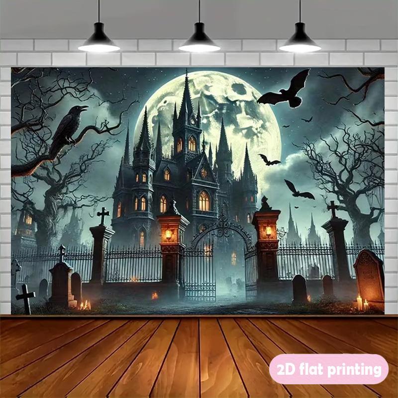 1Pcs Vintage Halloween Castle Bat Decoration Background Backdrop Decorations For Photo Studio Photo Booth Party
