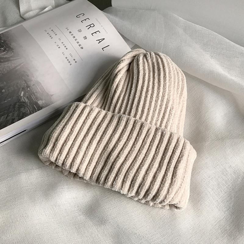 Klassische Damen Chenille Samt Wintermütze Retro Beanie Mütze Vintage Gerippt Gestrickt Fischer Hip Hop Einfarbig Sturmhaube