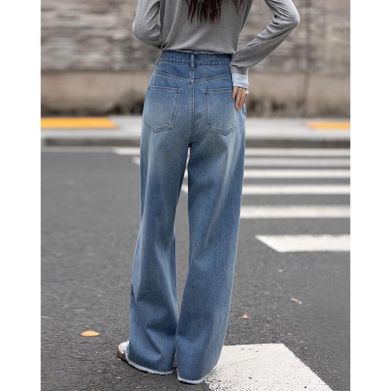 Demana Women s Spring Retro Fringed Wide-Leg Jeans S